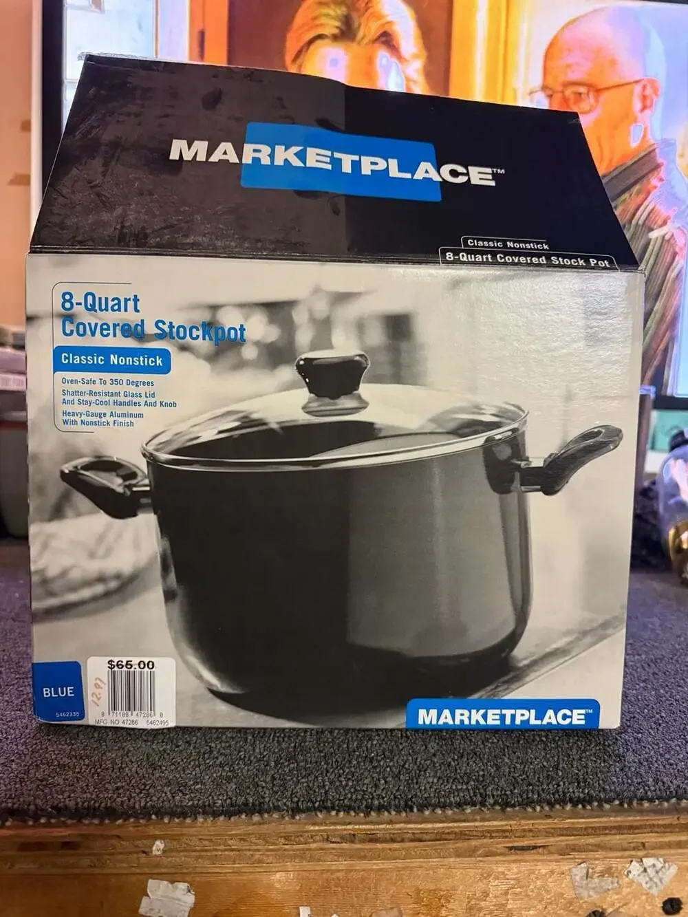 Marketplace 8-Quart Covered Stock Pot, Classic Nonstick Blue